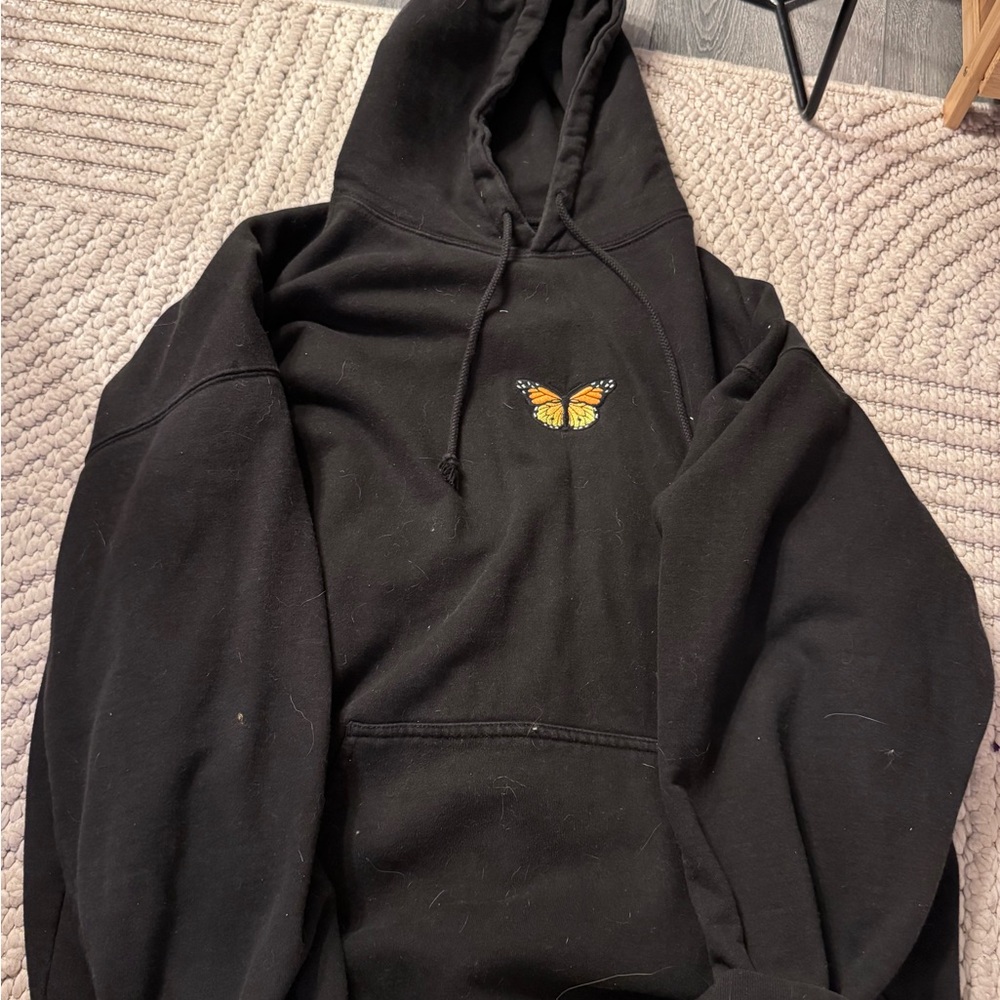 Brandy Melville Black Hoodie with Butterfly Embroidery